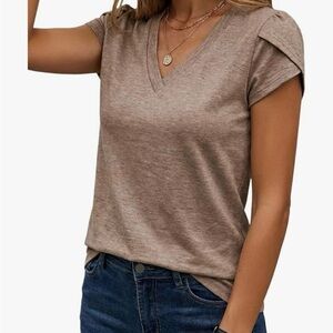 Casual V-Neck Brown Women's Top